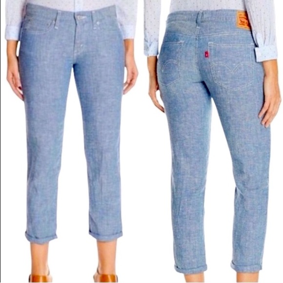 Rare LEVI’S Linen Jeans Relax Fit Boyfriend Blue Lightweight Size 30 - Picture 5 of 16